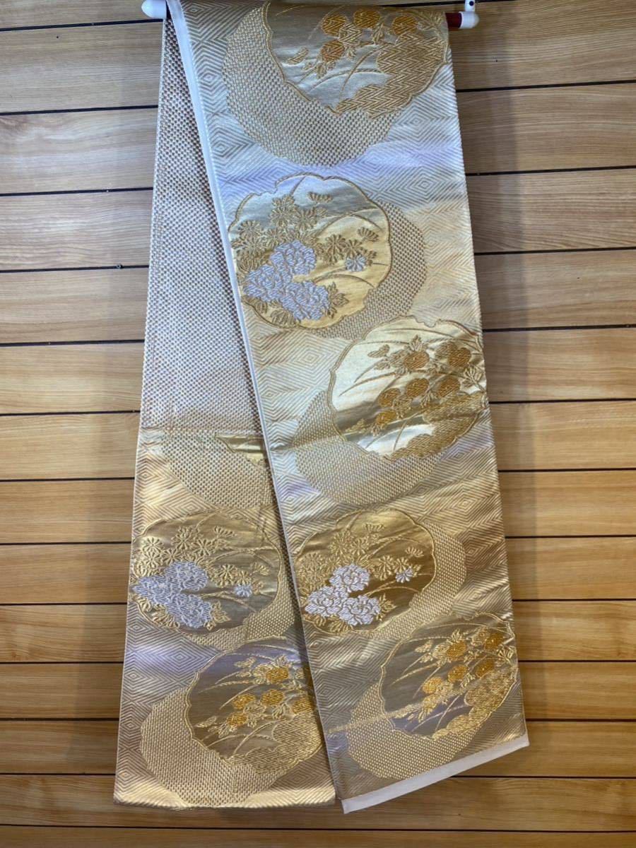 袋帯　唐織　正絹　金銀糸　仕立て上がり　約412cm 二重太鼓　フォーマル