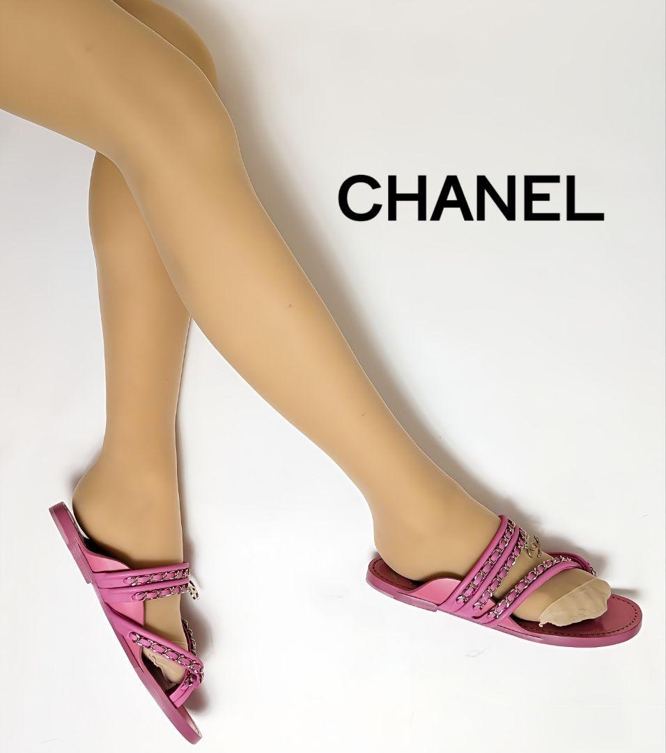 ピカピカ新品仕上⭐CHANELシャネル ココマークチェーントングサンダル 37C-