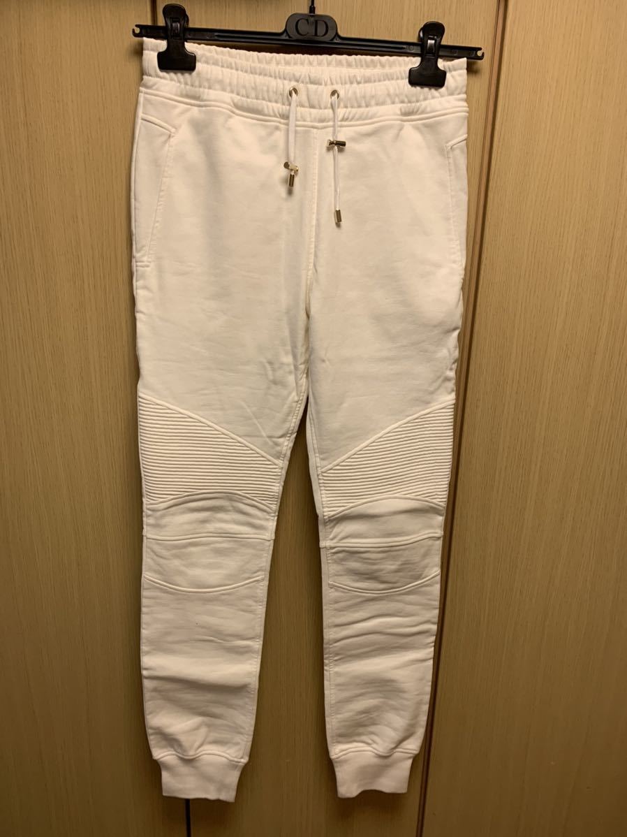 国内正規 16SS BALMAIN バルマン バイカー 蛇腹 コットン スウェットパンツ 白 XS S6HJ583D328