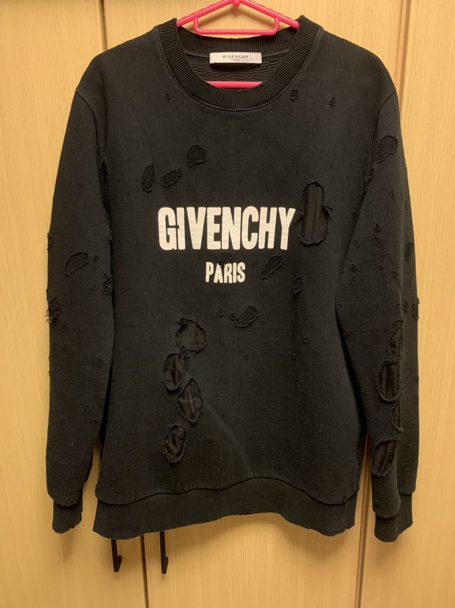 正規 19SS Givenchy ジバンシィ ダメージ加工 デストロイ ロゴ クルー