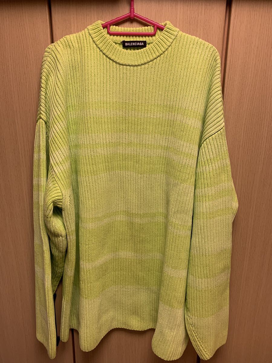 正規 未使用 19SS BALENCIAGA バレンシアガ DEMNA GVASALIA オーバーサイズ ボーダー ネオンカラー ニット 黄緑 599849 T3161