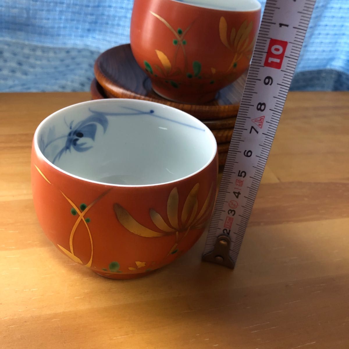 湯のみ 金彩 雄窯 茶托 木製 漆塗 茶道具