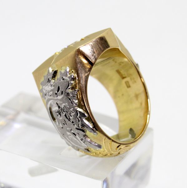 * used beautiful goods *18 gold, platinum, diamond 0.61ct 0.025ct dragon carving signet men's ring 16 number 