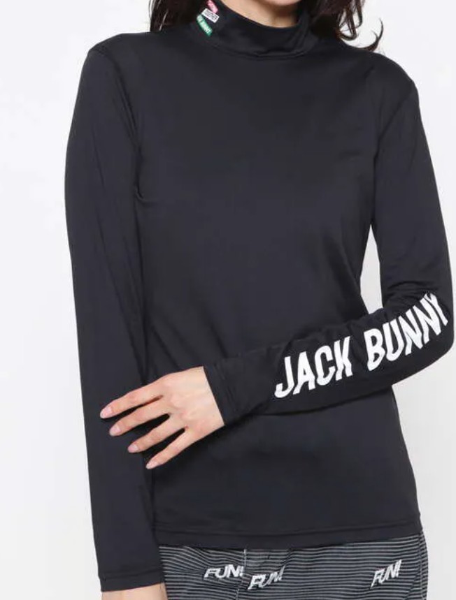 新品正規品 ジャックバニー パーリーゲイツ サイズ2 最新作 ツルツル素材 薄手 UV対策に モックネック インナー シャツ ブラック 送料無料