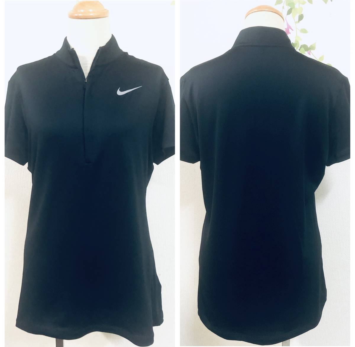 NIKE GOLF　ナイキゴルフ　DRY-FIT　ハーフジップアップ＆ストレッチ　半そでシャツ　ブラック　レディースL　ツアーモデル_画像3