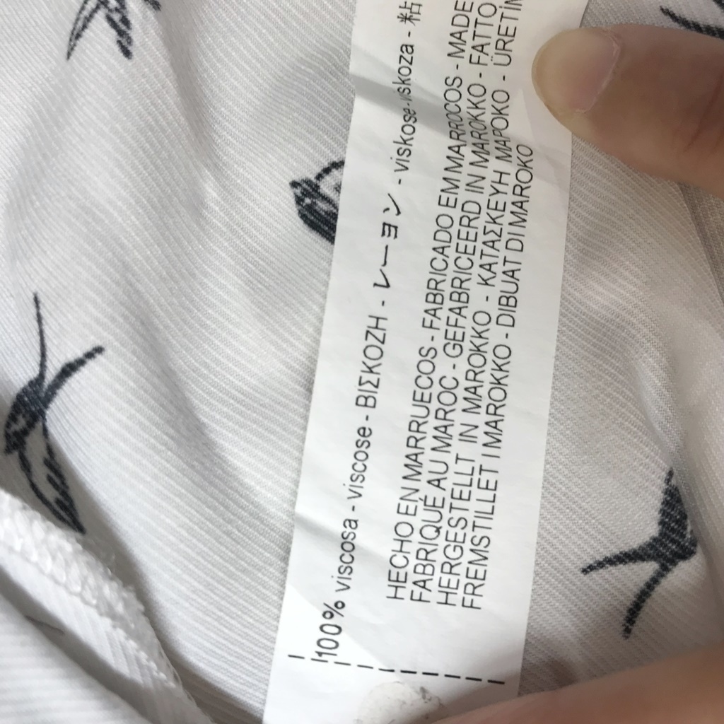 ツバメ柄 ZARA BASIC/ザラベーシック シャツ 七分袖 ノーカラー 鳥柄 レーヨン100％ ホワイト サイズL レディース_画像7