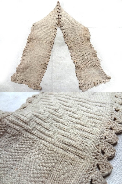  Vintage antique antique Victoria n rare hand made hand-knitted race Short stole neck volume accessory unbleached cloth pattern pattern difference 