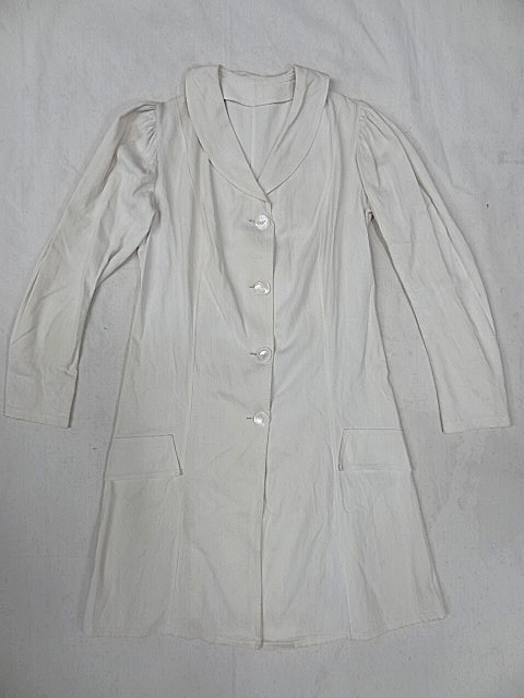 ビンテージ 希少 1900S～20S ヴィクトリアン レディース 白 ショールカラー コート 裾 変形 オクトパス スリット レア アンティーク 珍品