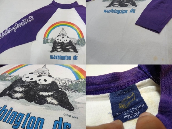  Vintage редкий 70S Panda радуга Rainbow принт la Grand Prix nto long T cut and sewn белый фиолетовый 2 цветный белый лиловый USA производства редкость .