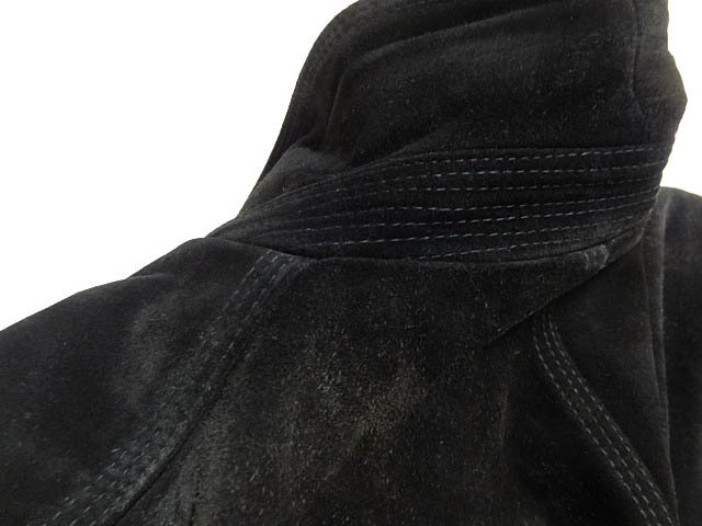 ビンテージ カナダ製 NETO 黒 ブラック スエード 変形 デザイン ジャケット コート ベルト 3本 ステッチ レザー 希少 レア 胸 フラップ 珍_画像10