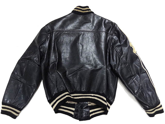  Vintage редкий 50S~60S все кожа чёрный черный куртка жакет чёрный белый Monotone ребра нашивка patch блузон редкость кожа .
