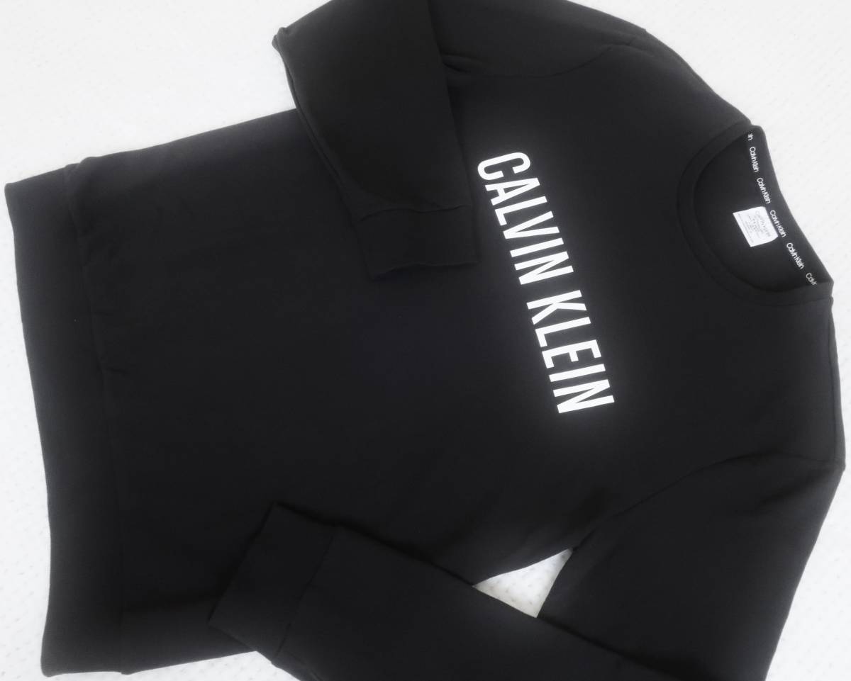  new goods * Calvin Klein * black sweat sweatshirt * white Logo print * cut and sewn outer black white XL*CK*491