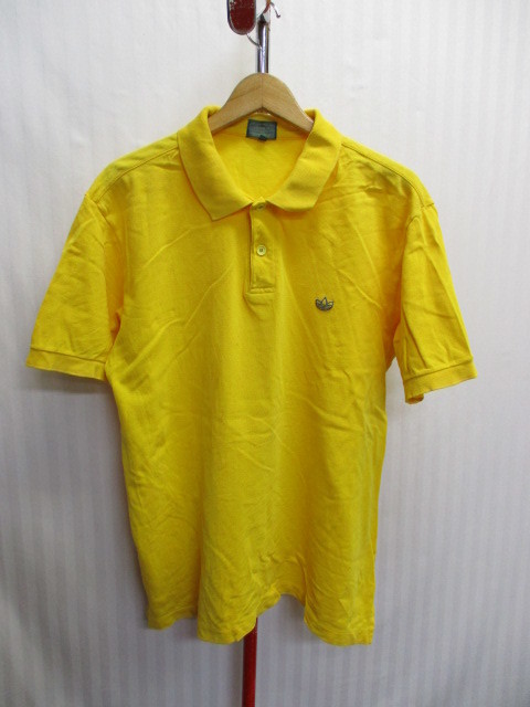 アディダス　90sヴィンテージ　トレフォイルポロシャツ　メンズLL XL　黄　イエローシャツ　三つ葉ロゴシャツ　半袖シャツ　04042_画像1