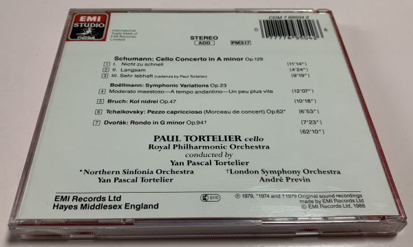 EMI 初期 UK盤 CD チェロ協奏曲 他 CDM7695042 ポール・トルトゥリエ シューマン ボエルマン ブルッフ ドヴォルザーク ロンドン交響楽団_画像2