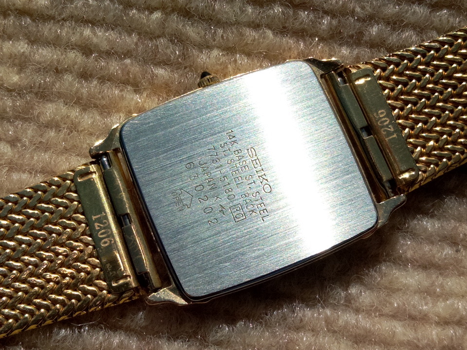 美品 セイコー ドルチェ 14K×SS クォーツ メンズ 14金ケース 腕時計 スクエア ゴールド文字盤