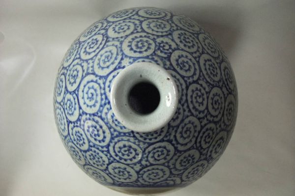 逸品□近江彦根 「陶粋庵」 染付 蛸唐草 彦根屏風 大津絵 大壷 花瓶