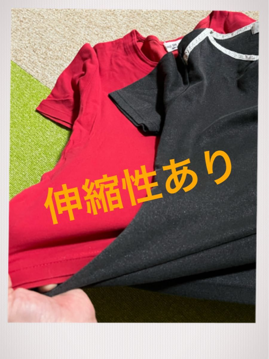 レディース M 半袖 カットソー Tシャツ トップス ★伸縮性あり★赤はレナウン 日本製★黒はキラキラ入り★中古