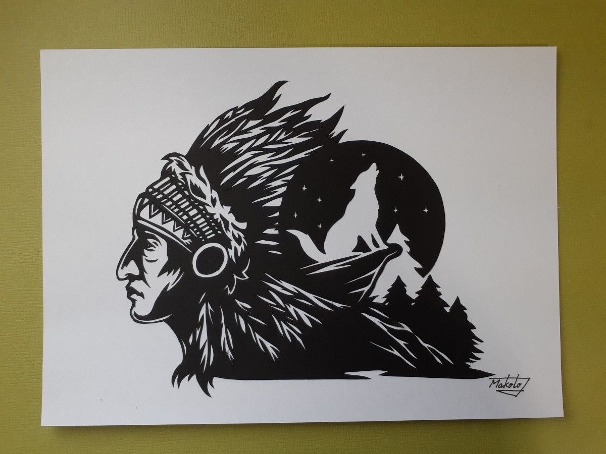  cut .. art Indian . Wolf 