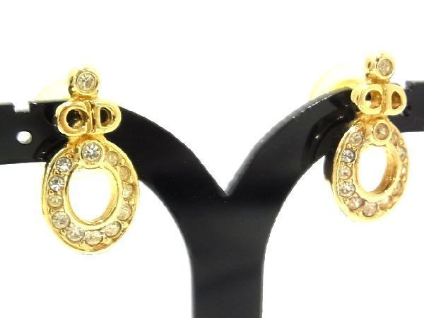 超希少 Christian Dior ラインストーン ロゴ ピアス ディオール-