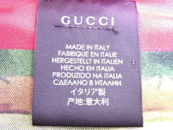 ■新品■未使用■ GUCCI グッチ GG柄 シルク100% フラワー バード 大判 スカーフ ストール ショール ブラウン系×レッド系 AJ3469yZ_画像6