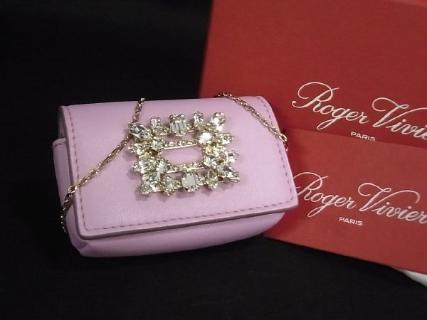 ■希少■新品■未使用■ Roger Vivier ロジェヴィヴィエ ブロッシュヴィヴィエ ミニポーチ レザー 小物入れ ライトパープル系 AK1780Qk_画像1