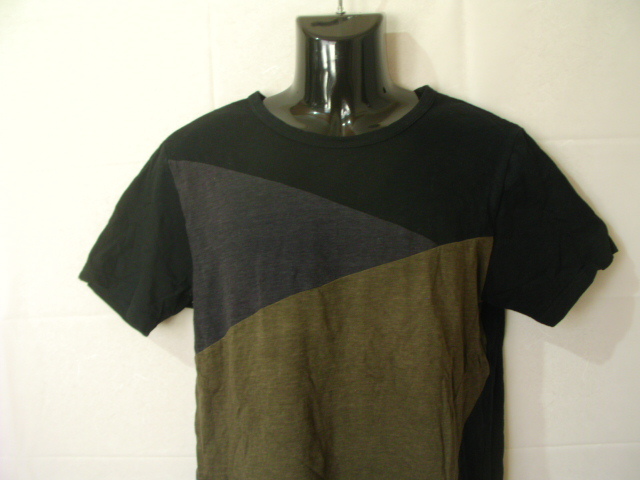 ssy6152 SLICK 半袖 Tシャツ カットソー ブラック×カーキ×グレー ■ 配色 ■ 切り替え クルーネック サイズ1/S_画像3