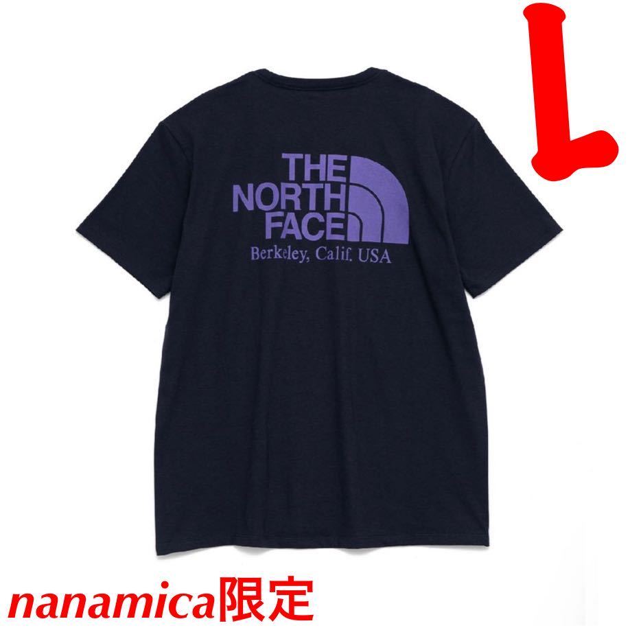 ノースフェイス パープルレーベル Tシャツ【Lサイズ】nanamica限定 別注【NT3268N】ロゴプリントT ネイビー 紺 スタンダード  新品・未着用