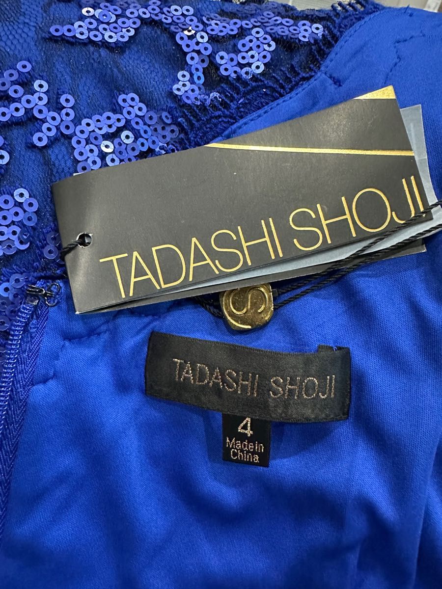 新品 タダシショージ　TADASHI SHOJI  スパンコール　レース刺繍　ワンピース ドレス レースワンピース ブルー M L