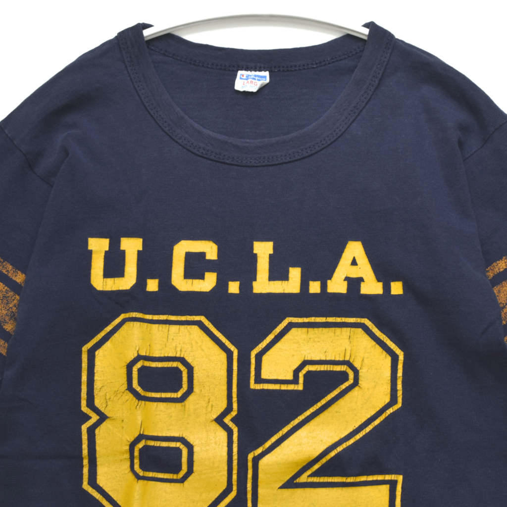 70s usa vintage Champion チャンピオン UCLA ナンバリング フットボール Tシャツ 紺×黄 size.L バータグ 100％COTTON_画像2