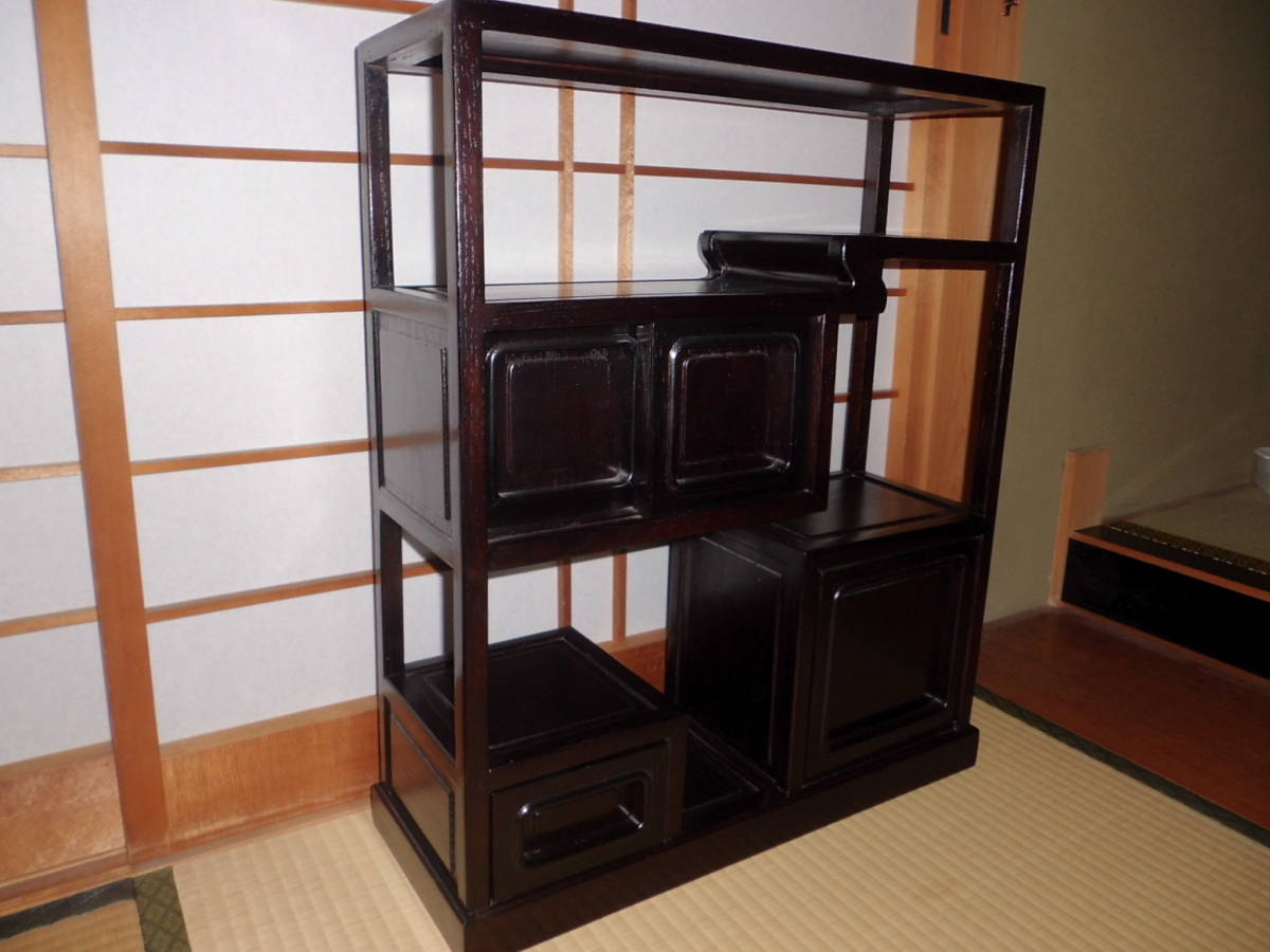 奈良県旧家所蔵品】飾り棚 茶棚 茶箪笥 違い棚(54cm×54cm×20cm