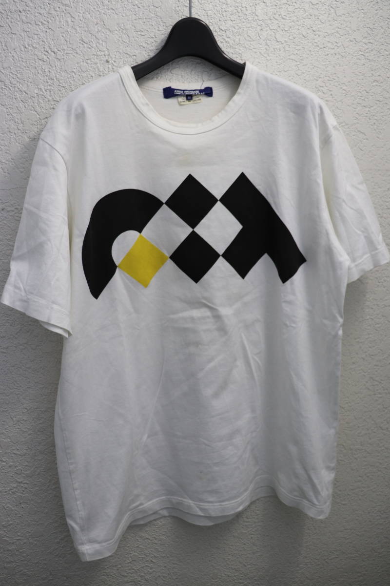 19SS JUNYA WATANABE MAN COMME des GARCONS ジュンヤワタナベマン グラフィック アートプリントTシャツ メンズ M 大き目 白×黄×黒_画像1