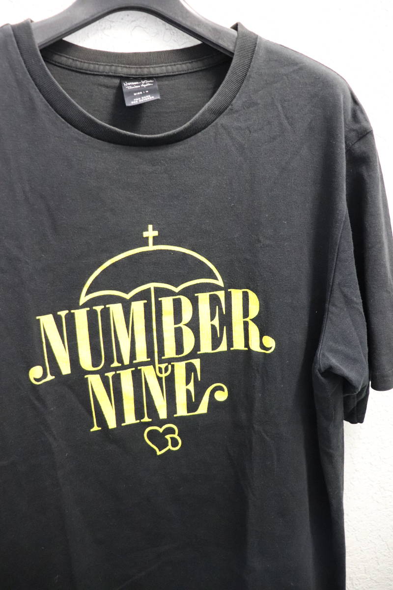 即決 05SS NUMBER NINE ナンバーナイン NIGHT CRAWLER期 宮下期 ロゴ＆アンブレラ＆ハート涙プリント 追悼記念Tシャツ メンズ 4 黒黄_画像1