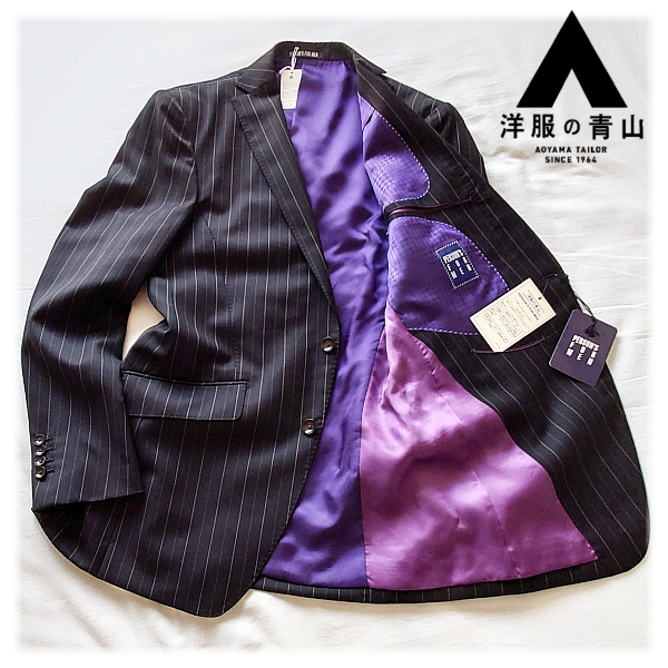 洋服の青山 2つ釦シングルスーツセットアップ A6 黒ストライプ 未使用