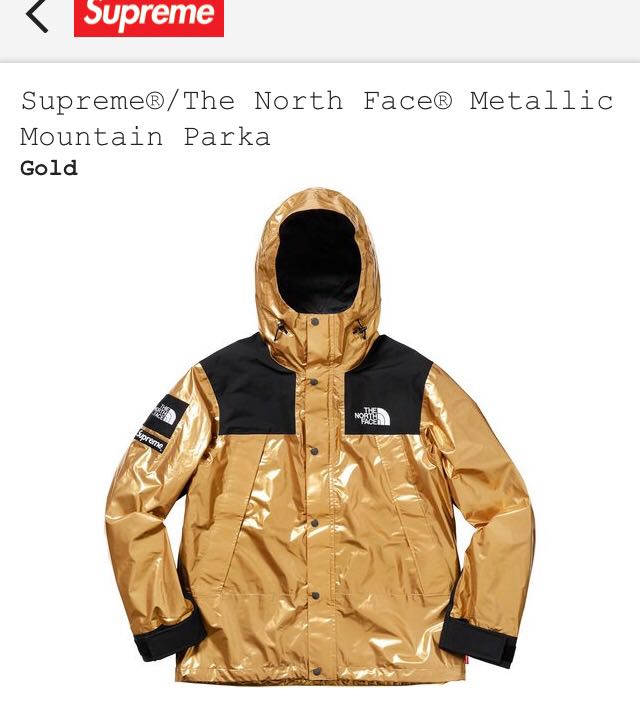 新品 未使用 送料無料 S Supreme the North Face Metallic Mountain Parka Gold Jacket シュプリーム ノースフェイス ジャケット バルトロ