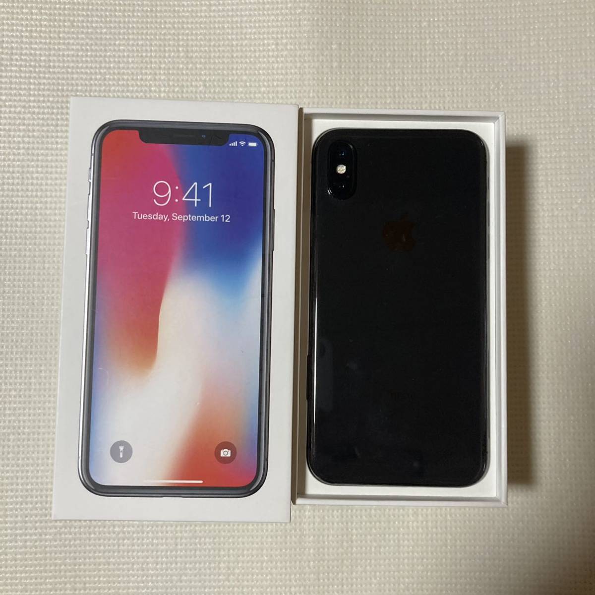 美品 SIMフリー iPhoneX 64GB スペースグレー ロック解除済 バッテリー最大容量100% 付属品