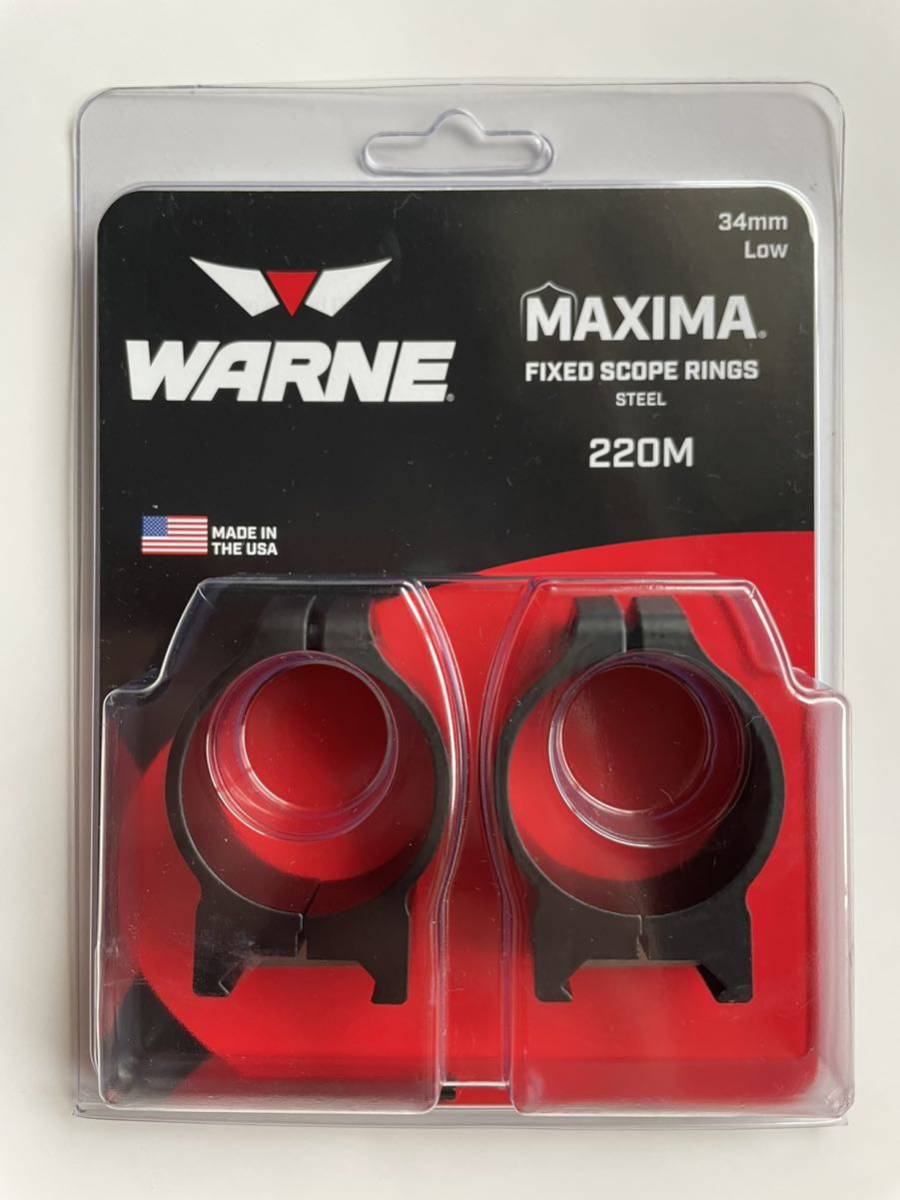 WARNE MAXIMA 34mmスコープリング Low スチール マット アメリカ製 ウォーン マキシマ スコープマウントリング 縦割り LEUPOLD MARK6等_画像1