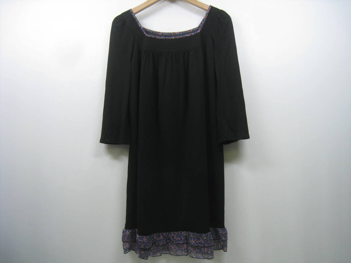 Private Label Private Label One-piece 7 minute sleeve small floral print flower frill chiffon black black size S