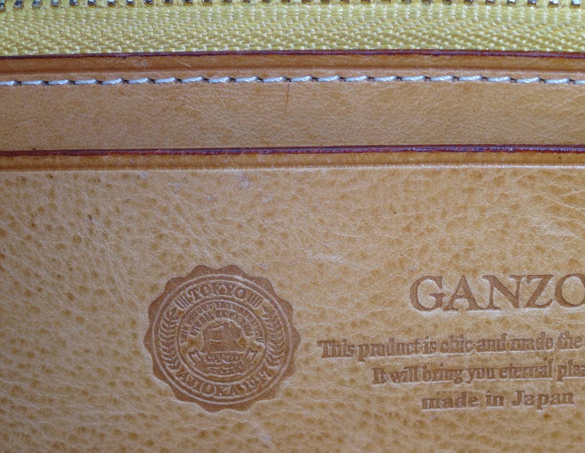 ☆ ガンゾ GANZO ZIP 長財布 ヌメ革 こげ茶 高さ約9.5㎝位X長さ約19.5㎝位X暑さ約2.0㎝位 中古 ☆_＊内側にスレ、傷、汚れが多数有ります。