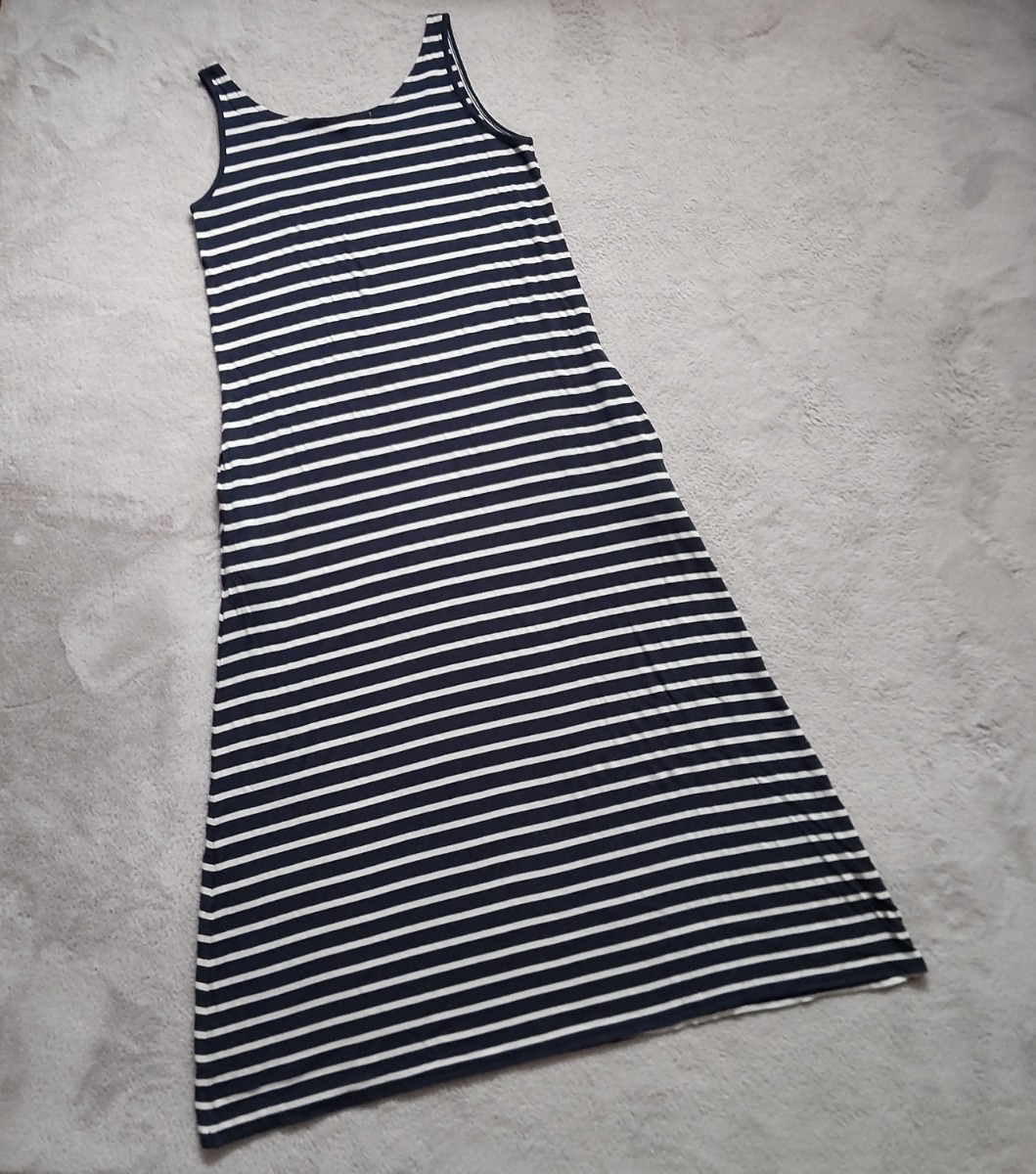 en Natural Beauty Basic NBB maxi One-piece long no sleeve border stripe One-piece white navy navy blue 