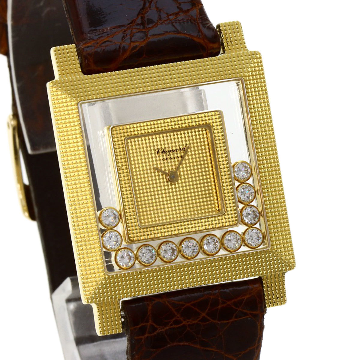 Chopard ショパール 21/3140 ハッピーダイヤモンド メーカーコンプリート 腕時計 K18イエローゴールド 革 レディース 中古_画像4