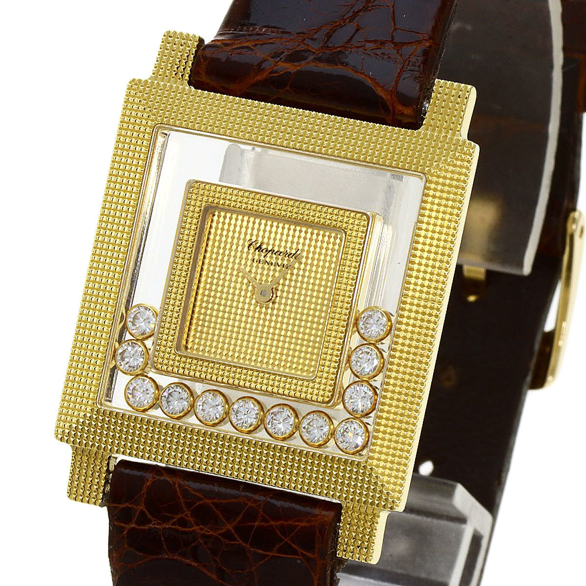 Chopard ショパール 21/3140 ハッピーダイヤモンド メーカーコンプリート 腕時計 K18イエローゴールド 革 レディース 中古_画像3
