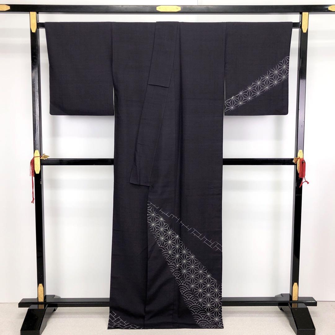 K-3016 付下げ 無匠庵 総刺し子 麻の葉 青海波 濃紫色 トールサイズ 付