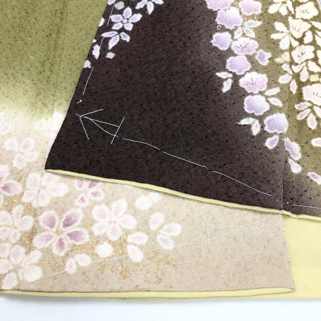 完売】 K-2966 訪問着 華やかな絞り模様 桜の花 魚子黄色 ガード加工