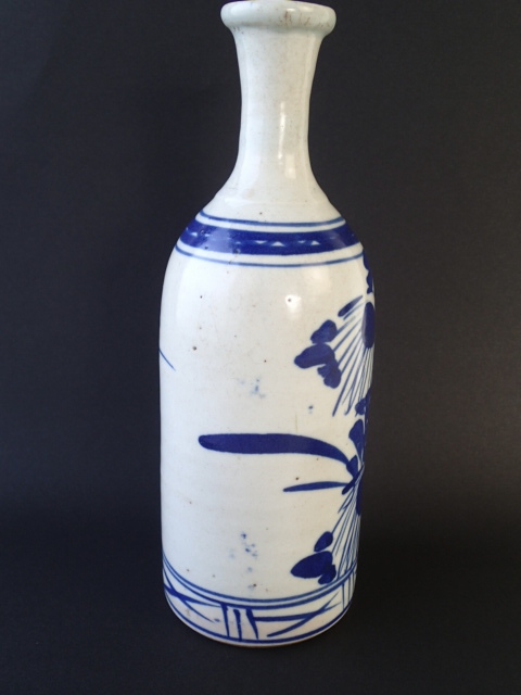 出石の三合徳利　ベロ藍　染付 牡丹　花柄　手描き　酒器　花瓶　飾り壺　古美術　JAPAN_画像5