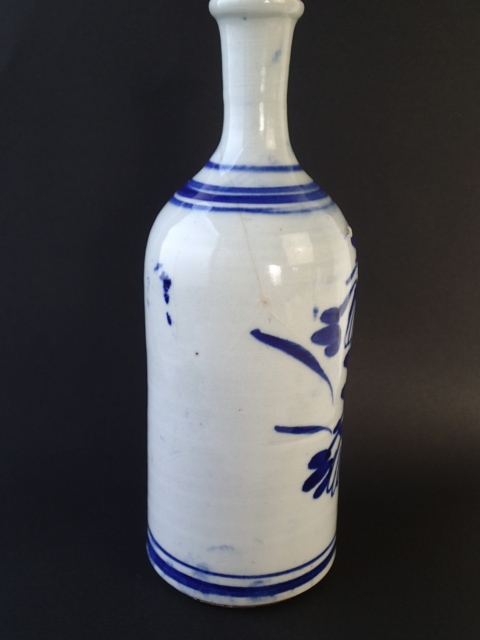 出石の三合徳利 ベロ藍 染付 牡丹 花柄 手描き 酒器 花瓶 飾り壺 古美術 JAPAN ②の画像4