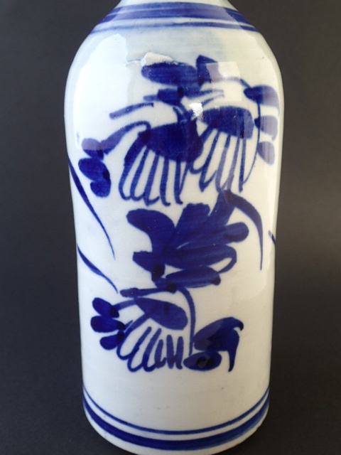 出石の三合徳利 ベロ藍 染付 牡丹 花柄 手描き 酒器 花瓶 飾り壺 古美術 JAPAN ②の画像8