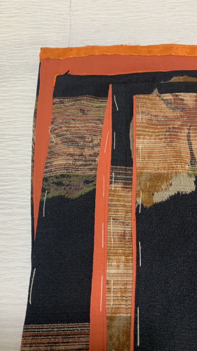 アンティーク着物 正絹縮緬地 黒地に横縞柄に楓の葉模様 A319｜PayPay
