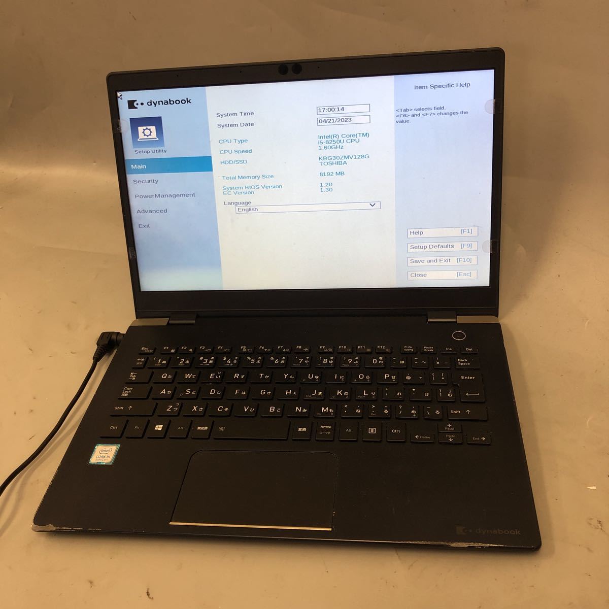 JXJK2953【ジャンク】Toshiba G83/M /Core i5-8250U 1.60GHz/メモリ8G