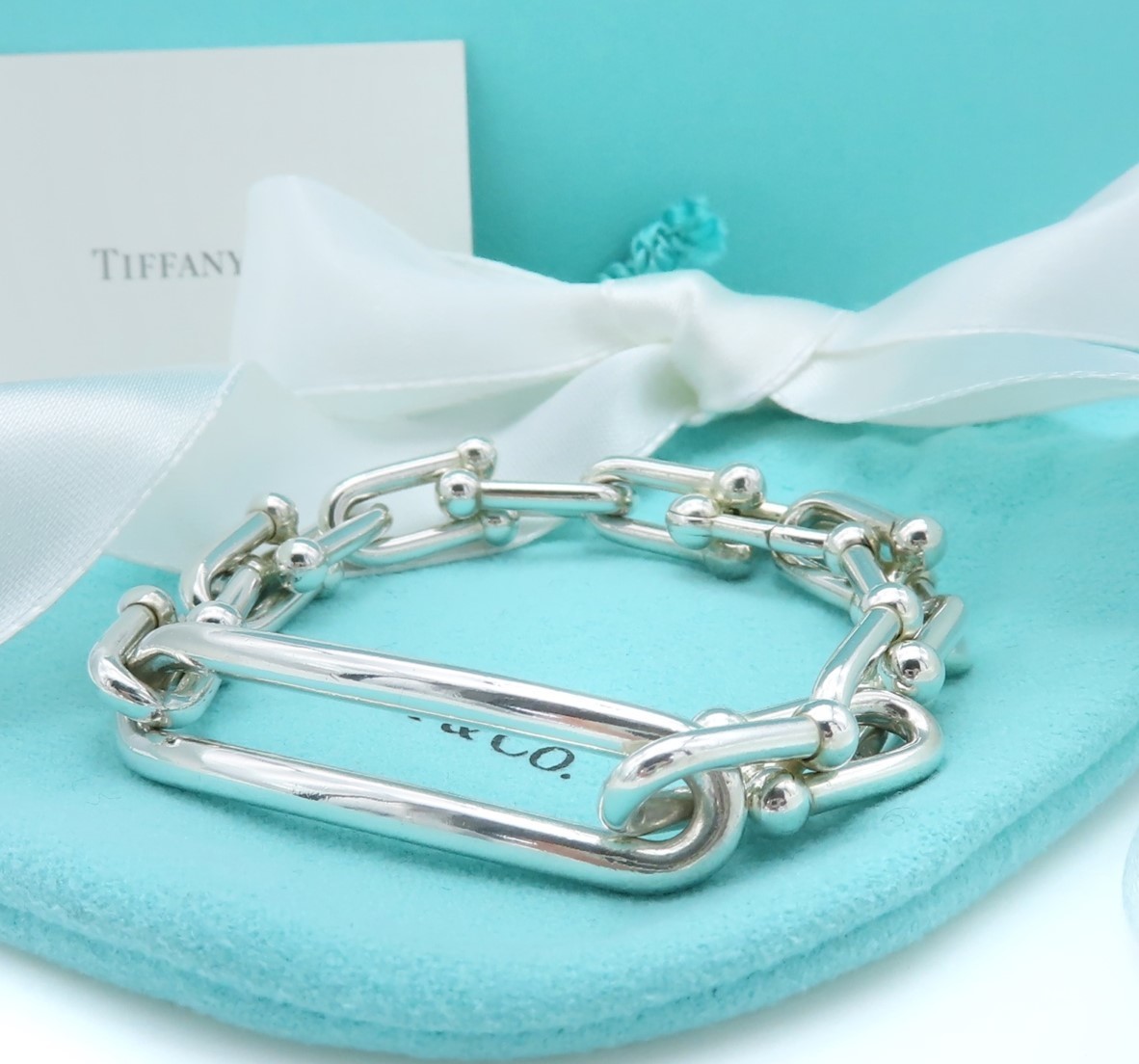 【送料無料】 極希少 美品 Tiffany&Co. ティファニー ハードウェア リンク シルバー ブレスレット Ag925 SV メンズ AH81_画像1