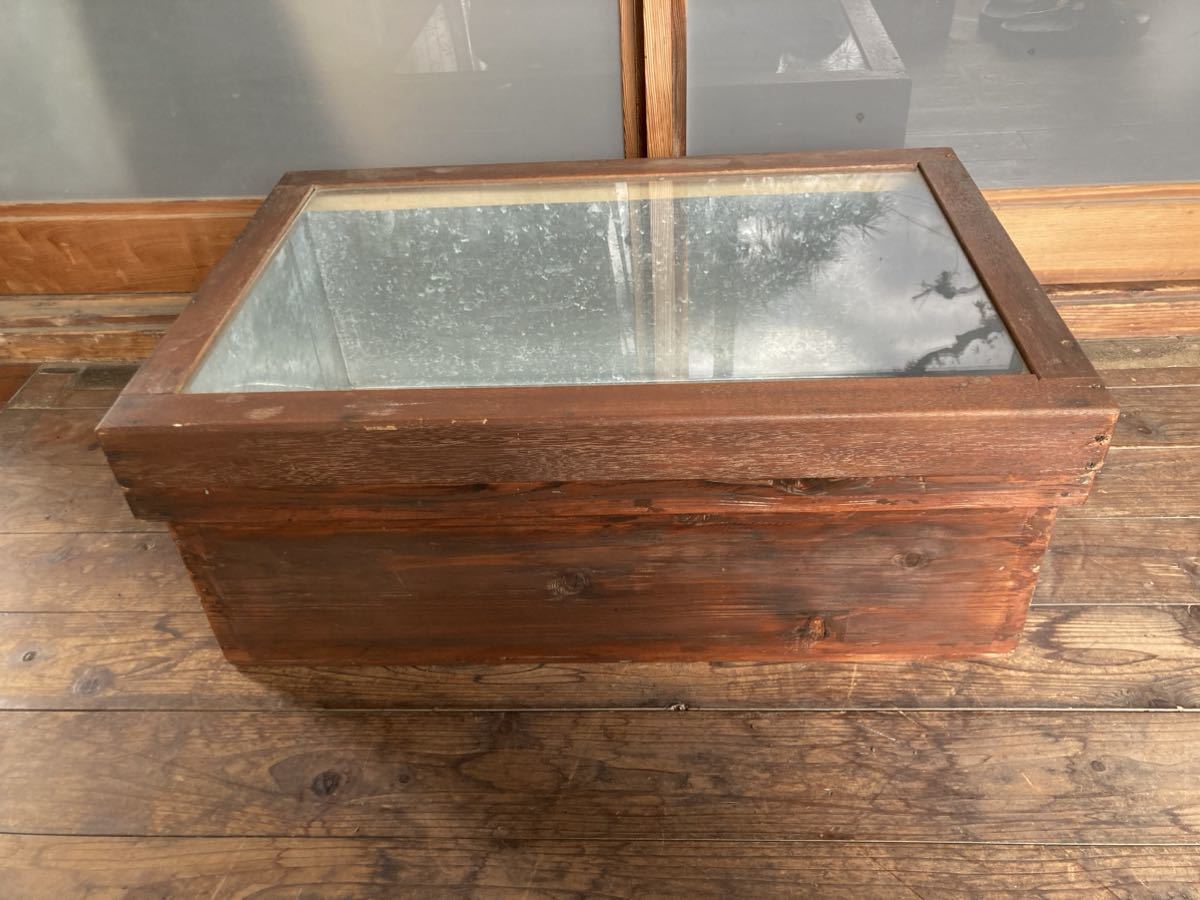 古い ガラス蓋の木箱 ボックス ショーケース ビンテージ 昭和
